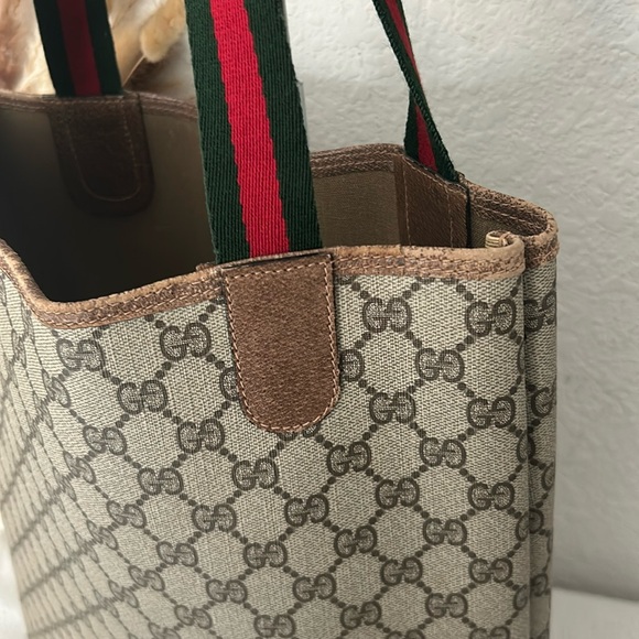 GUCCI GG Canvas Web Sherry Line  Bag PVC Beige Green Red Authentic - Picture 11 of 16